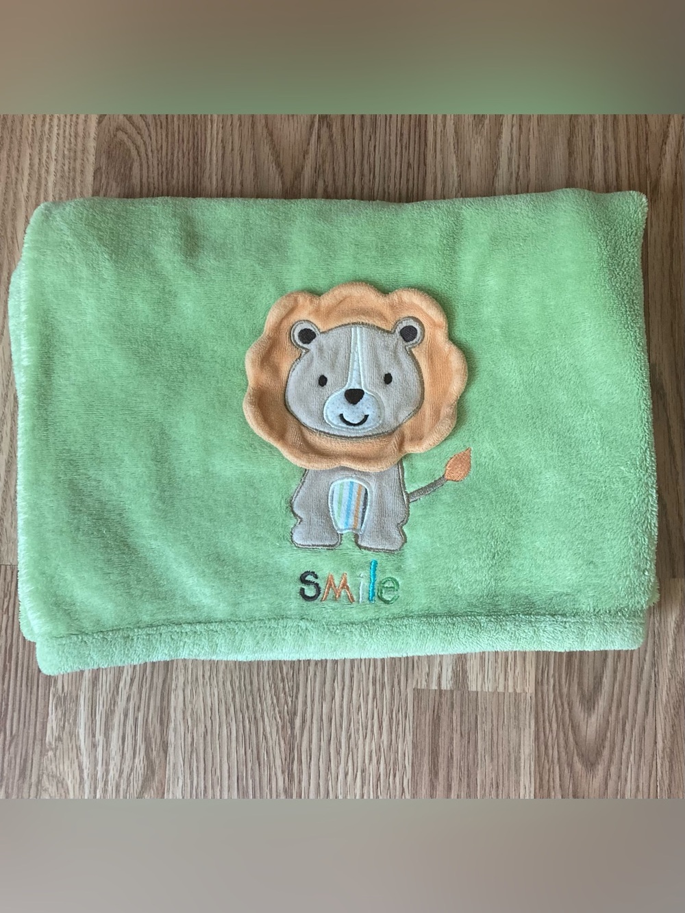 Carters Baby Blanket Lion Smile Green 3D Applique 29 x 39 Child of Mine.